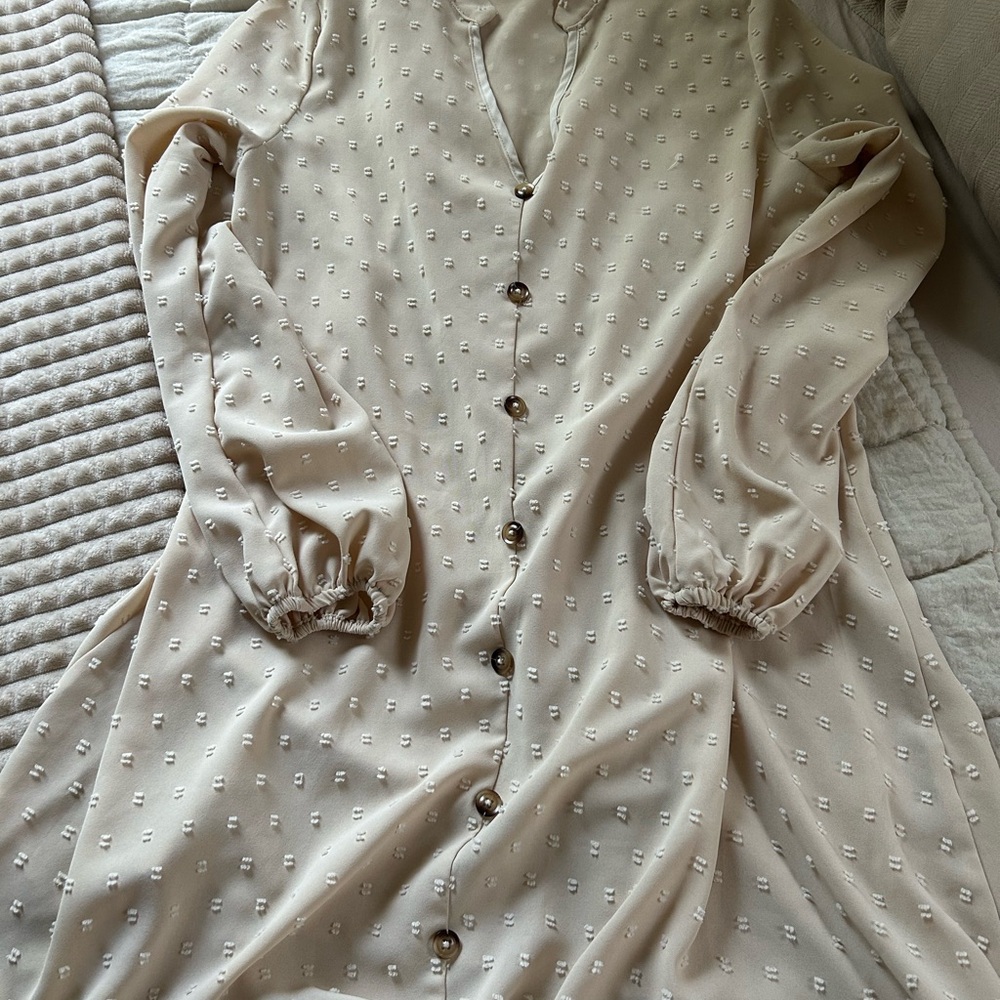 SHEIN Cream Long Sleeve Button Dress